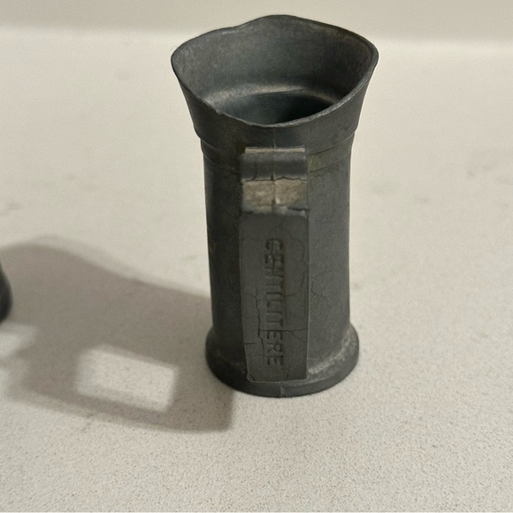 FULL SET ANTIQUE TANKARD PEWTER MEASURING PITCHERS, LITERS, MARKED - Picture 7 of 10